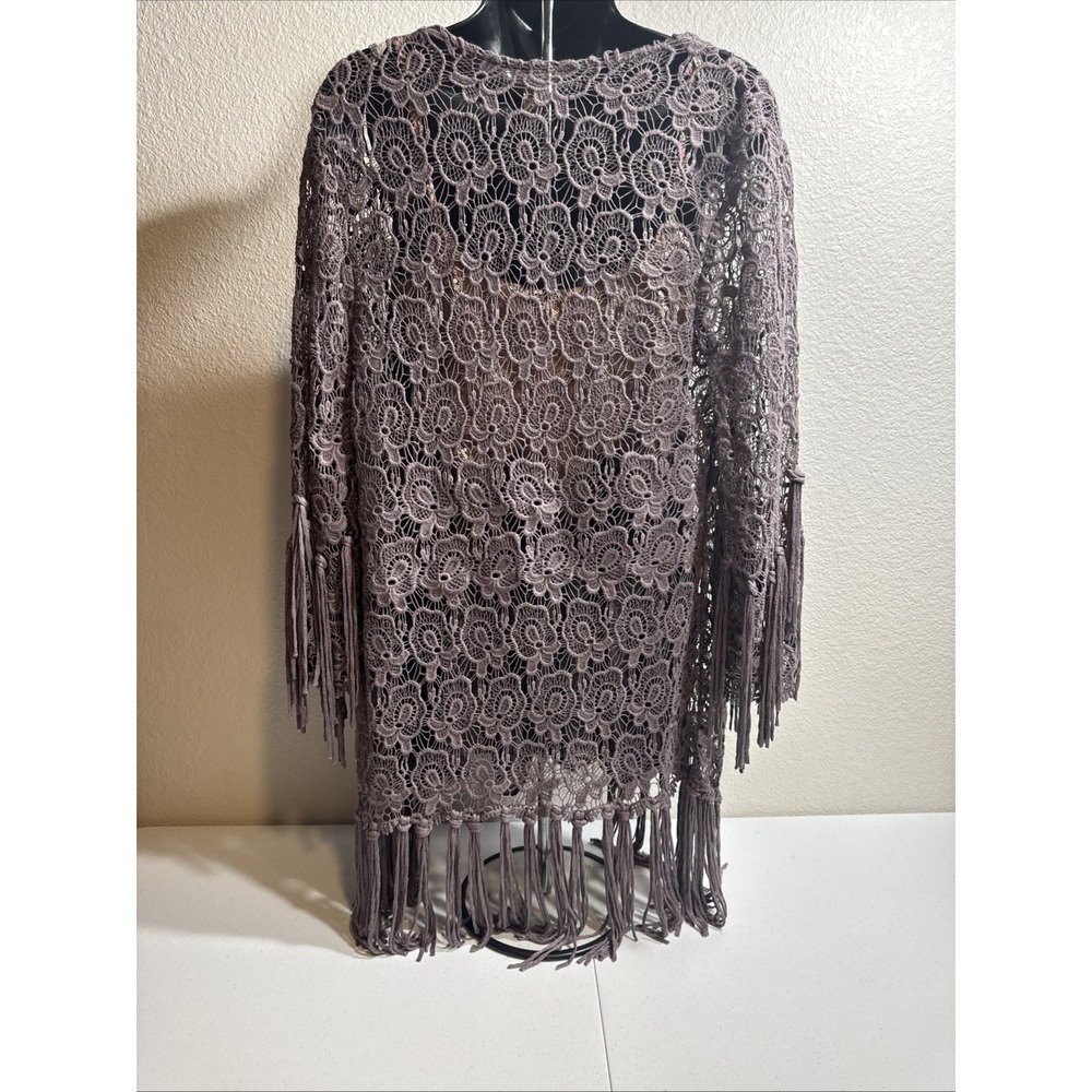 Gimmicks BKE Silk Sequin Tank Lace Fringe Kimono Small Festival Whimsigoth BOHO - Picture 6 of 16